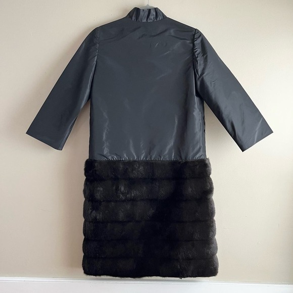 Juan Carlos Pinera 100% Silk & Faux-Fur Formal Evening Coat in Black, Small - Picture 9 of 10